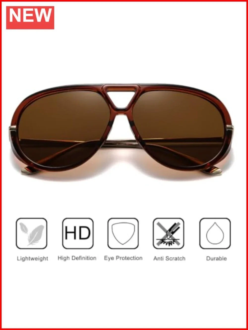 Oversized Retro Aviator Sunglasses UV400 Plastic Frame Women Men